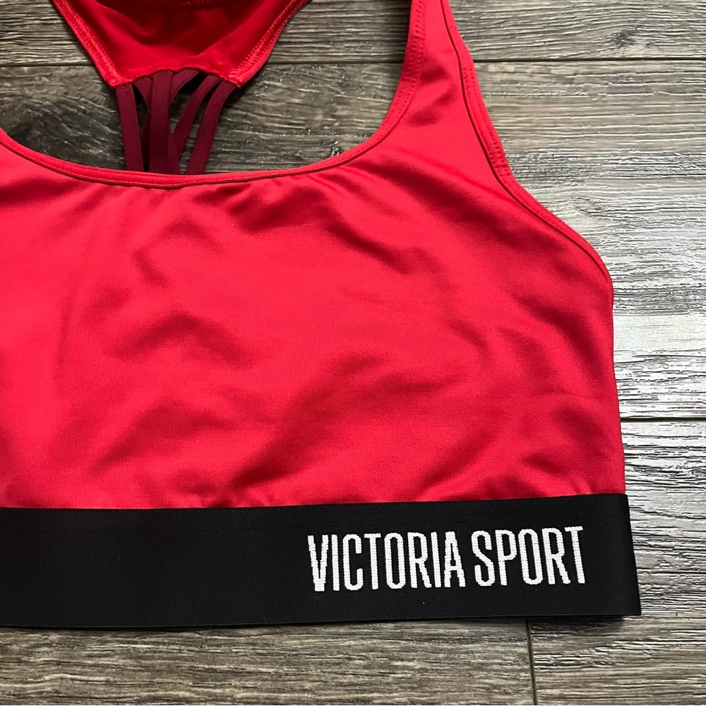 Victoria’s Secret Sport Racerback Strappy Logo Sports Bra (Red/Black) M - Picture 3 of 7